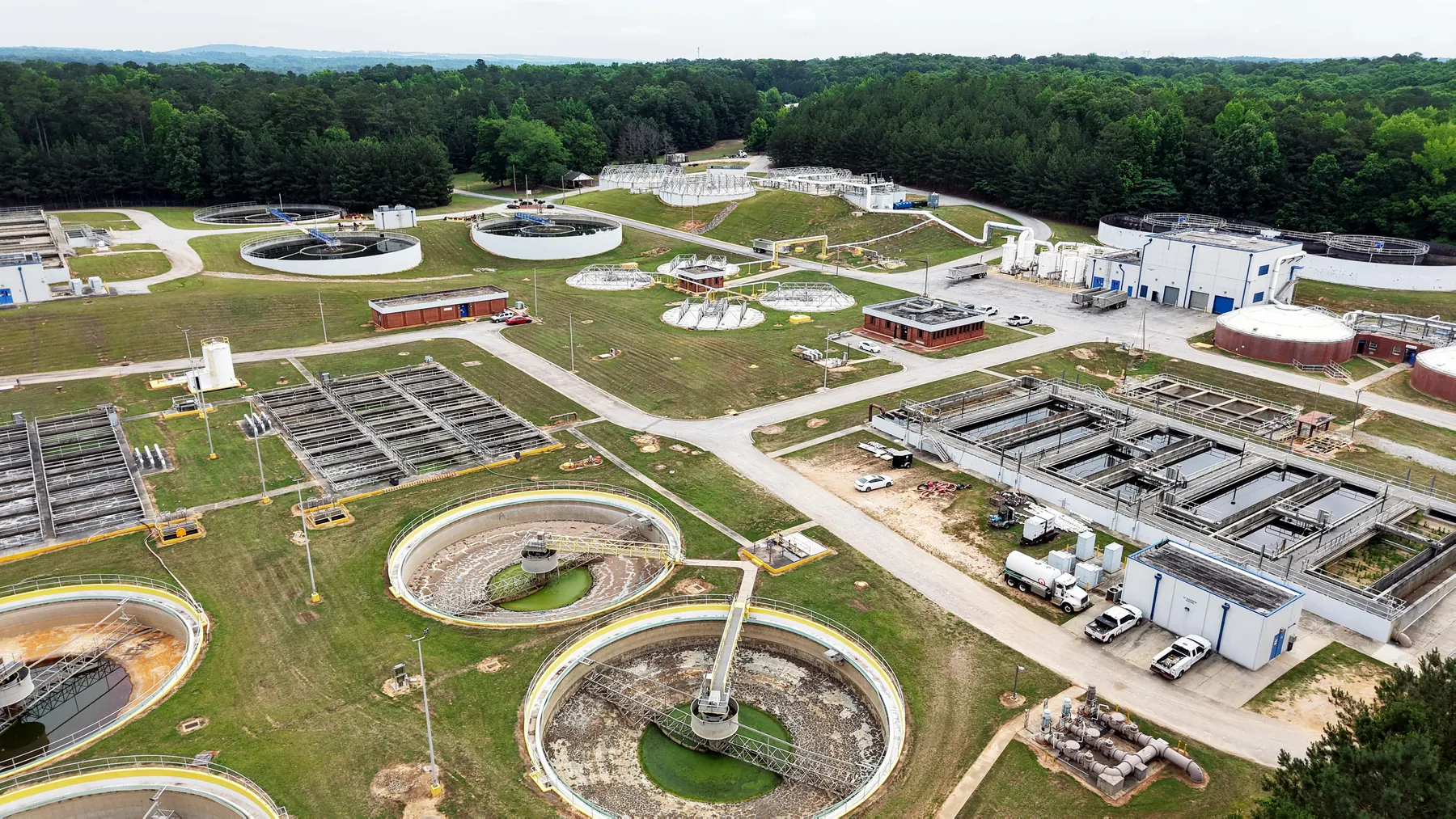 Aerial view of a large water reclamation center